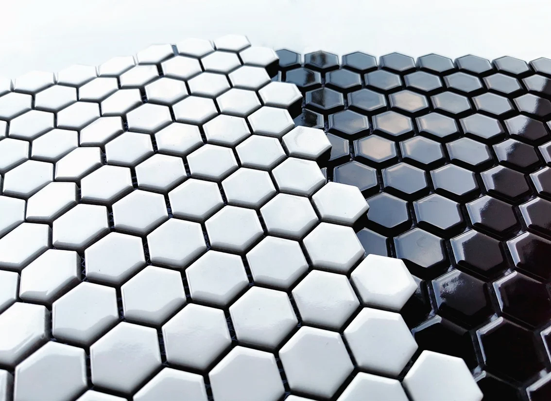 Full Porcelain Hexagonal Mosaic Tile Ceramic Glazed Frosted Bathroom Toilet Kitchen Balcony Black White Tile
