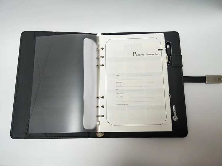 Multifunctional Wireless Charging PU Leather Cover Shaking Lighting Logo Notebook With 5000mAh Power Bank