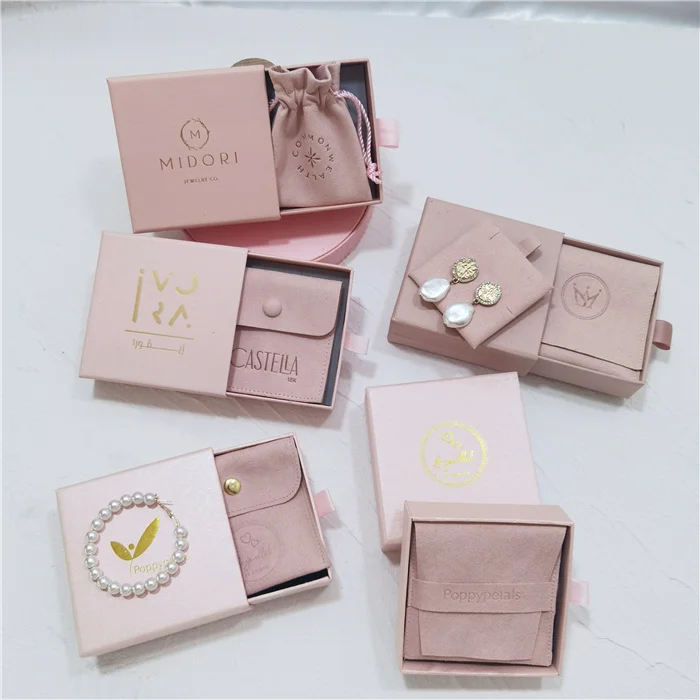 CH Logo Customized Jewelry Box With Jewelry Packaging Pouch Envelope Microfiber Suede Jewelry Pouch and Card Insert