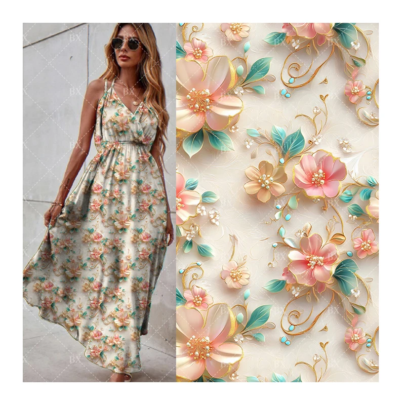 100% Rayon Challis 3D Digital Printed Woven Spun Viscose Fabric for Ladies Shirts Skirts Dresses