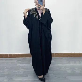 New Design Latest Luxury Beautiful Modern Black Abaya With Rhinestones Burqa Design With Stone Open Abaya