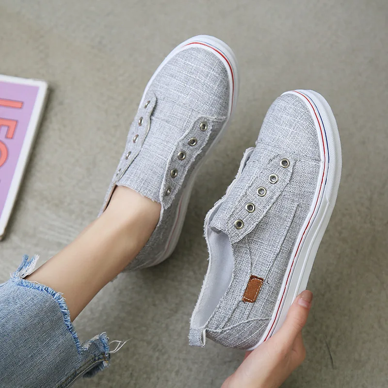 Модные однотонные холщовые кроссовки, нескользящая женская повседневная обувь на плоской подошве для женщин