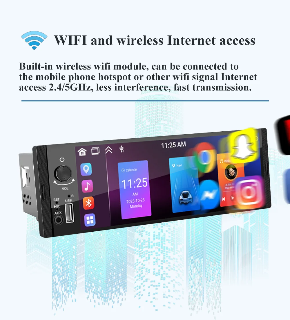 Universal Autoradio Android 1DIN – 10,1" Touchscreen, GPS, Bluetooth, WiFi, DAB+, 8-Core, 4GB RAM