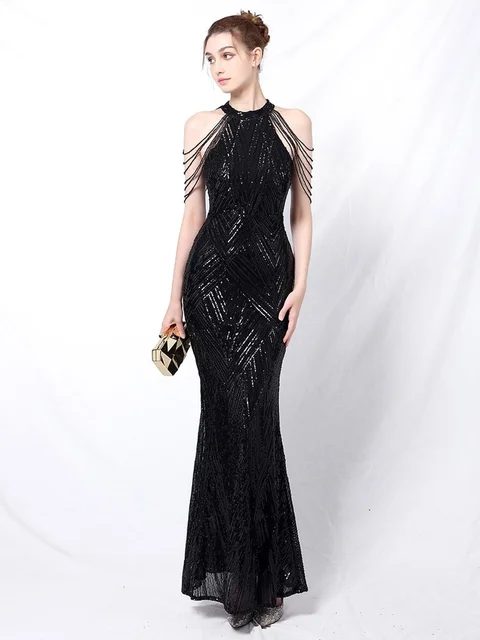 2023 Elegant Off Shoulder Silver Sequin Evening Dress Women New Party Maxi Dress Long Prom Dress - Image 4