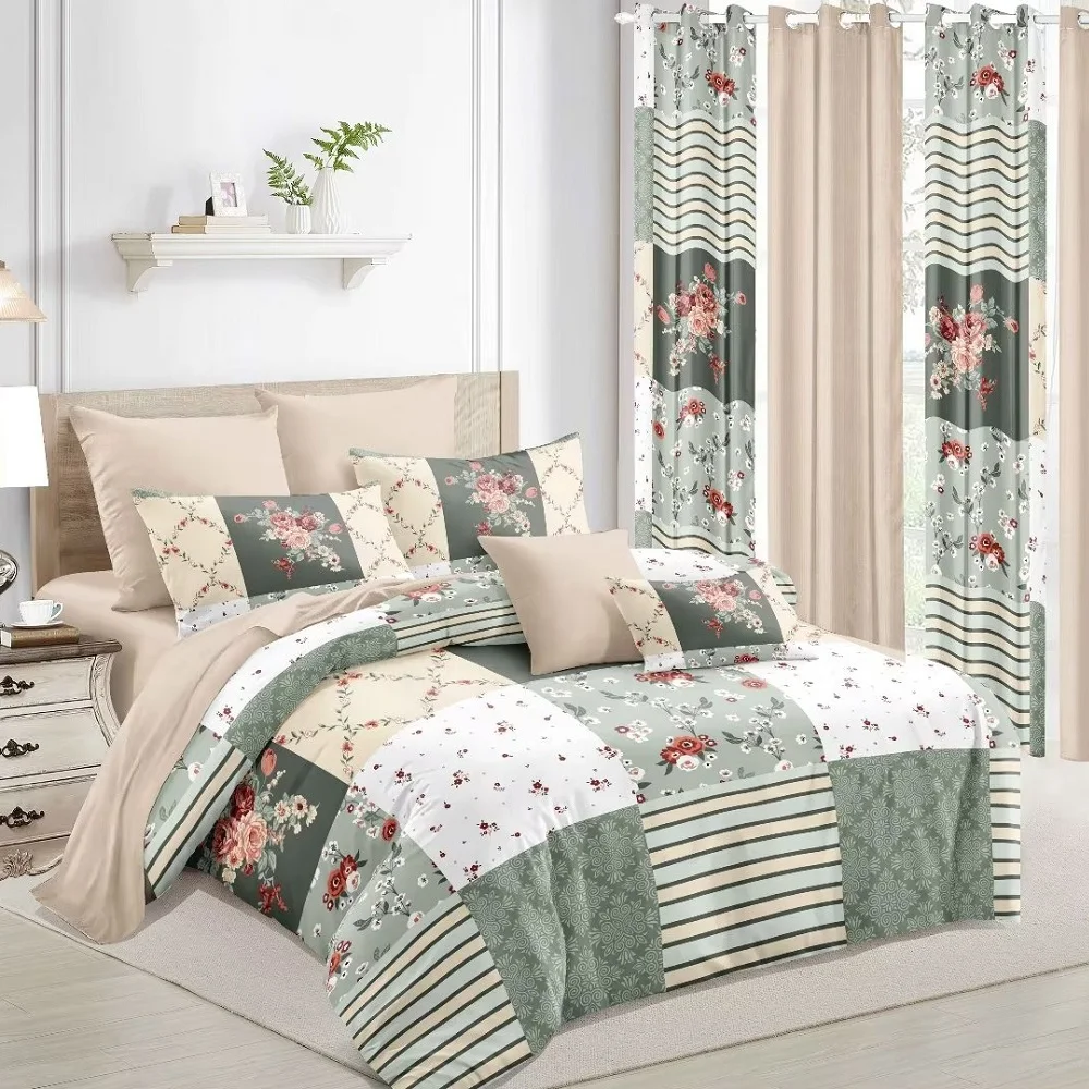 Wholesale Cheap Price 3d Digital Printed Bedroom Curtains Bed Sheets Bedding Set With Curtain