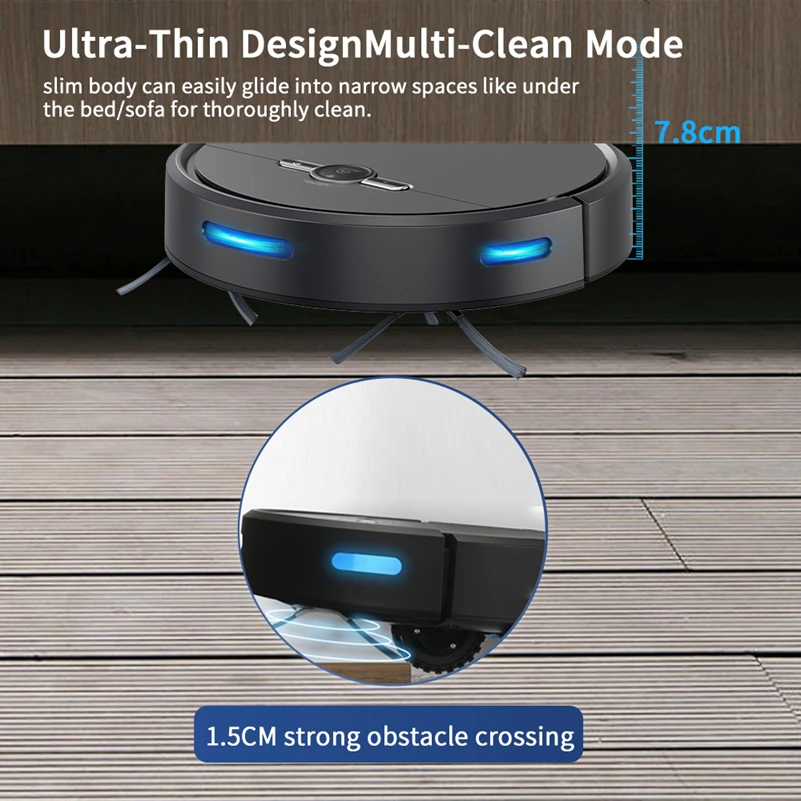 Robot Vacuum Cleaner Gyroscope Navigation Strong Suction Power 3 in 1 Vacuum Sweep Compatible with Alexa for Hard Floor Pet Hair