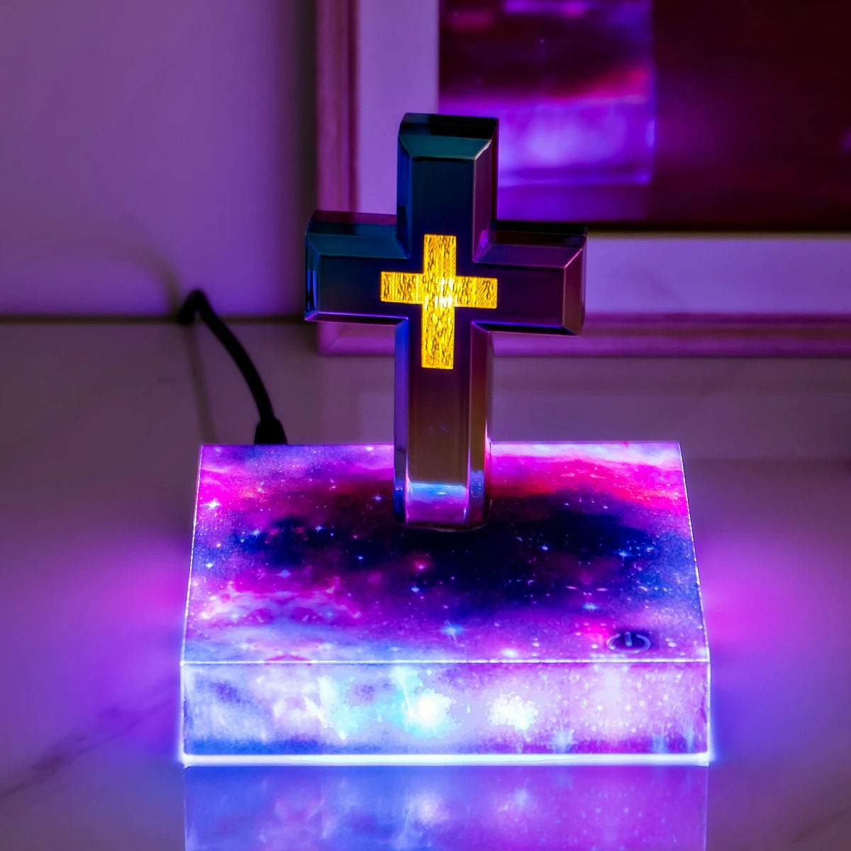 Magnetic Levitating Cross Floating Christian Cross Bible Base Levitating Cross Floating Light For Home Decoration