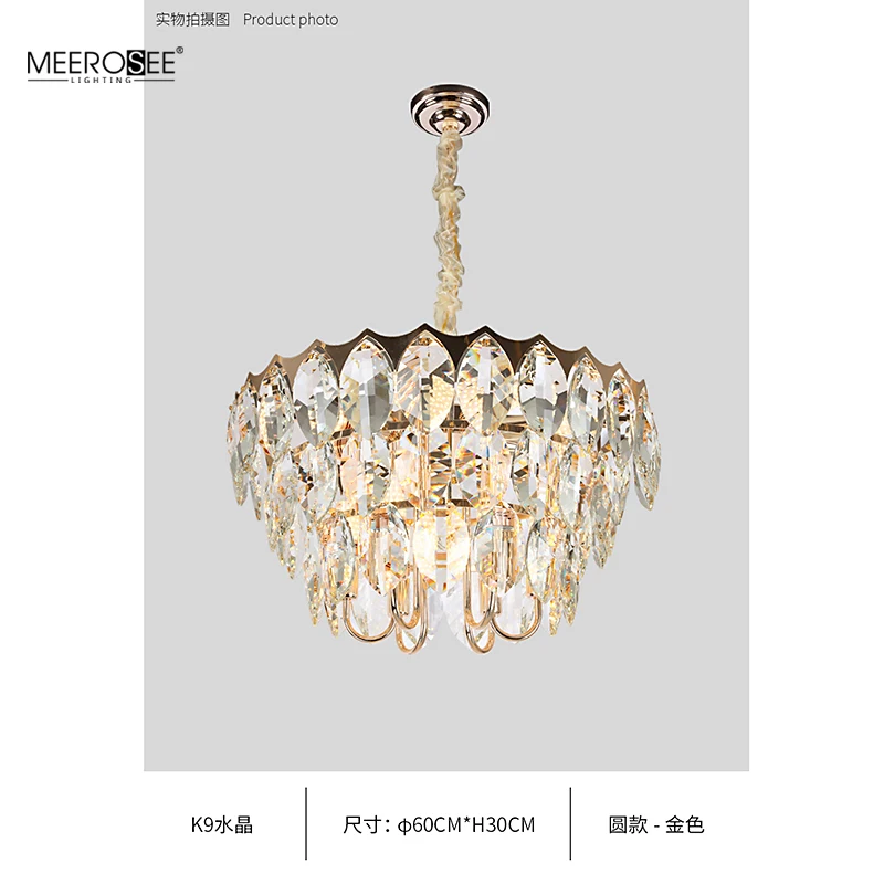 MEEROSEE K9 Crystal Leaf Pendant Light Modern Chandeliers Sitting Room Lighting Hanging Lights for Living Room MD86800