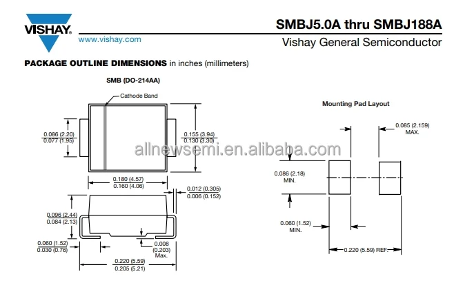 Hot sale Original SMBJ28CA-E3/52 TVS DIODE 28VWM 45.5VC DO214AA 45.5V Clamp 13.2A Ipp Tvs Diode Surface Mount DO-214AA (SMBJ)