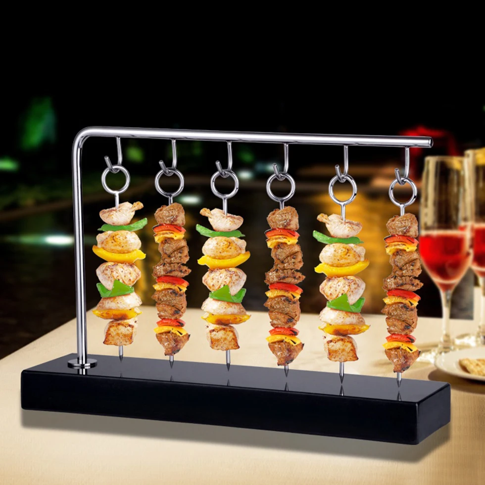 6PCS Stainless Steel BBQ Skewer Racks - Durable & Stylish