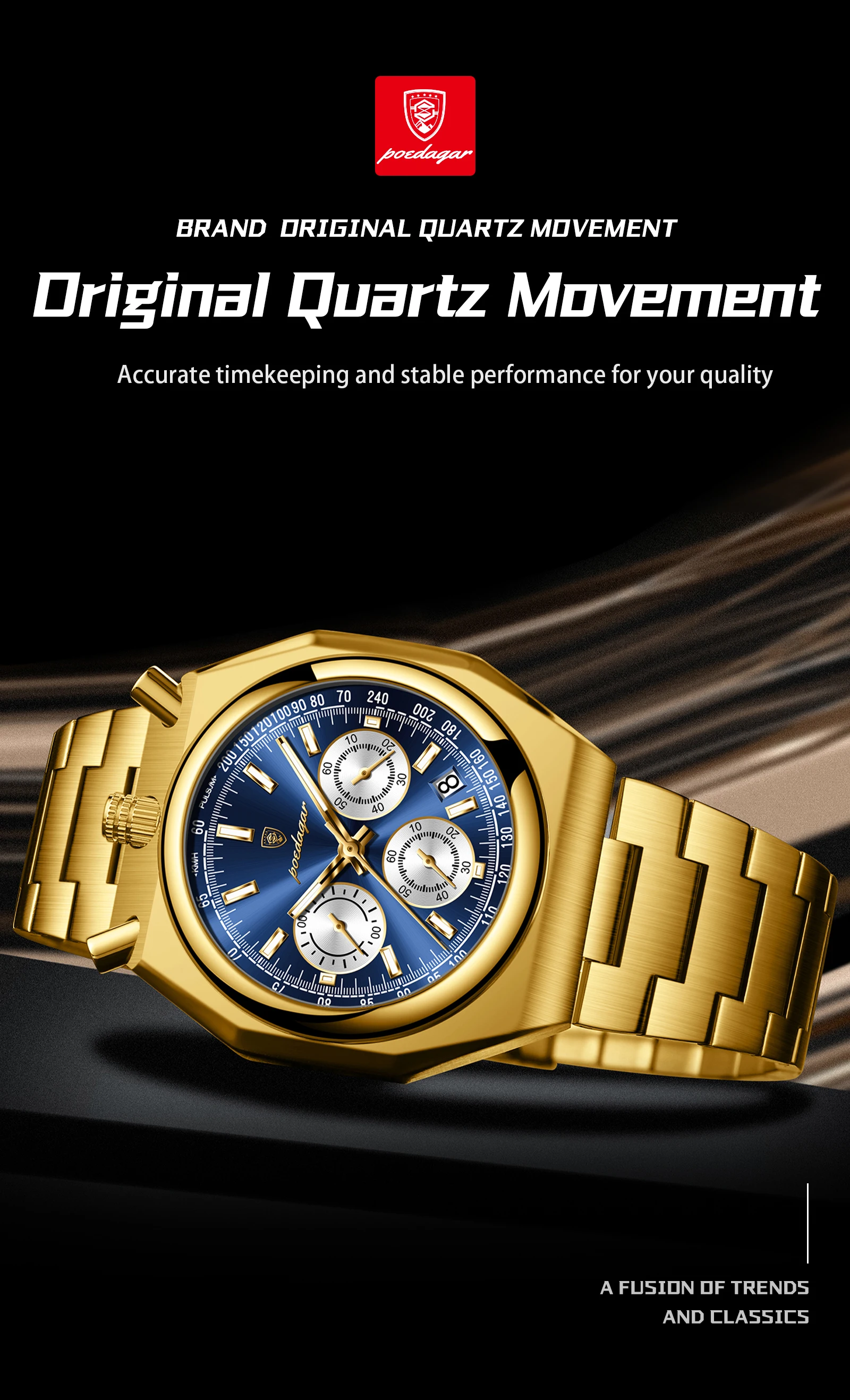 Poedagar 897 Chronograaf Heren Quartz Horloges Lichtgevende Wijzers Drie Ogen Wijzerplaten Mode Multifunctionele Lichtgevende Waterdichte Horloges