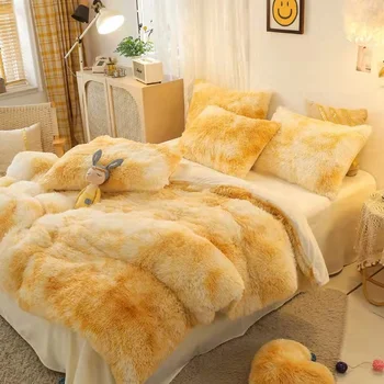 Cheap Price Winter Home Shaggy plush Comforter Soft fluffy Bed Sheet Bedding Set/