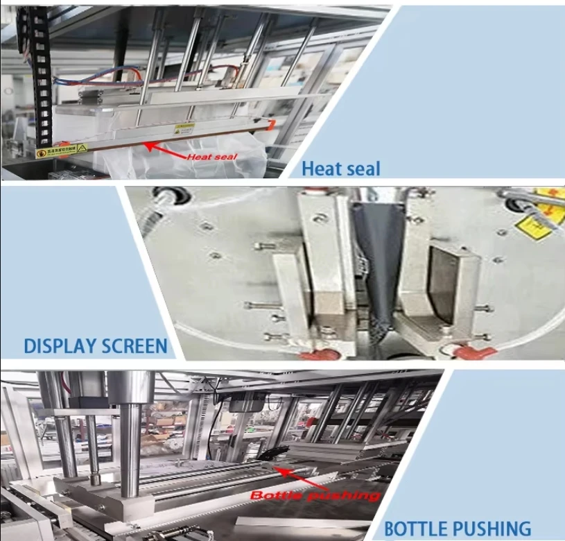 Full Auto Empty Tea Tree Essential Oil Clear Glass Dropper Bottle Bagging Packaging Machine Pouch Bottle Into Bag Machinery