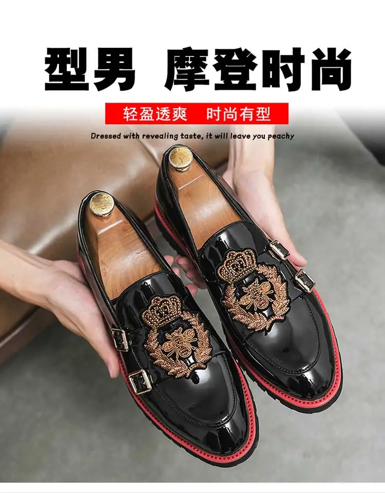 Fashion Mens Loafers Men Genuine Leather Embroidery Footwear Men's Belt ...