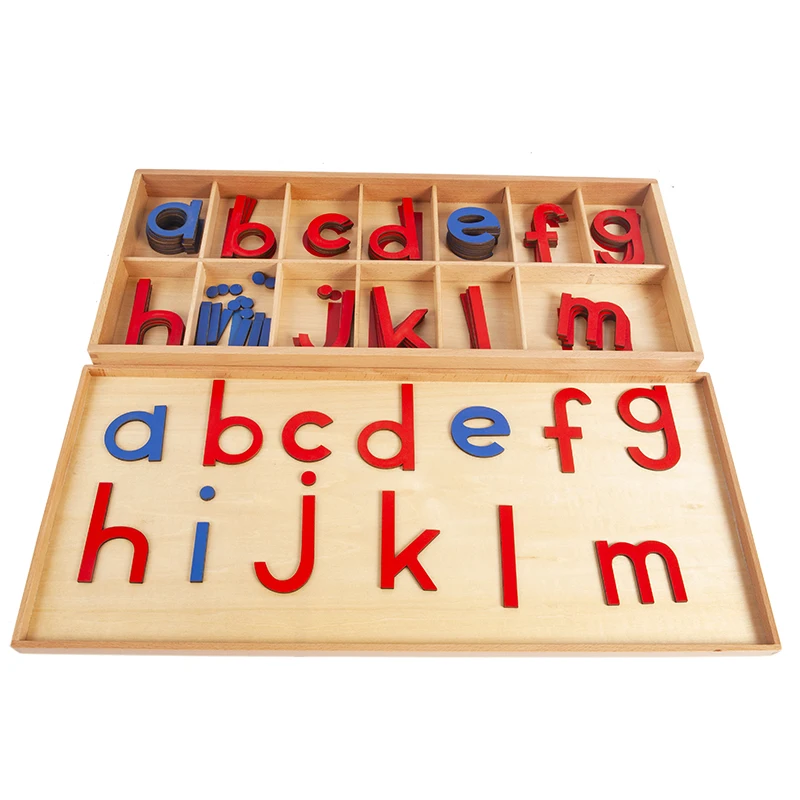 Montessori Wooden Movable Alphabet - Red & Blue Letters For Spelling Practice