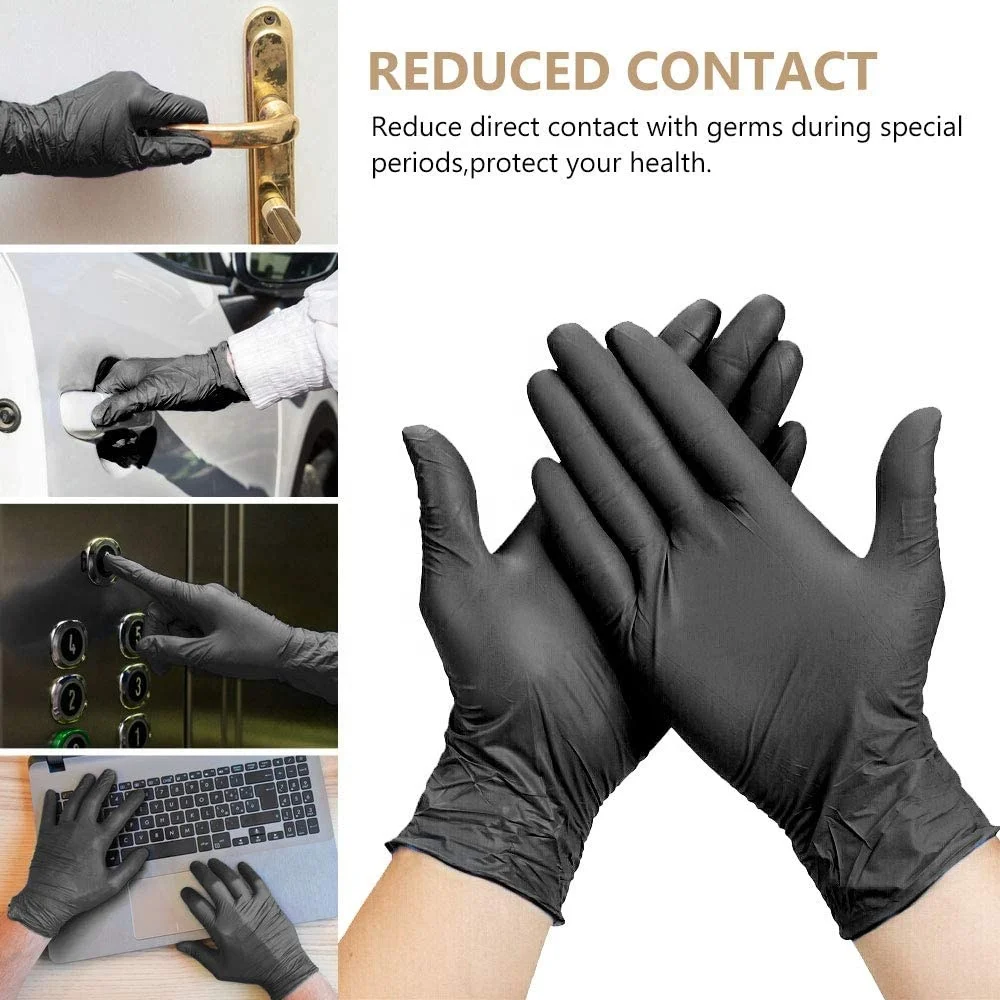 100 Stuck Box Black Nitrile Hybrid Latex Examination Gloves Powder-free