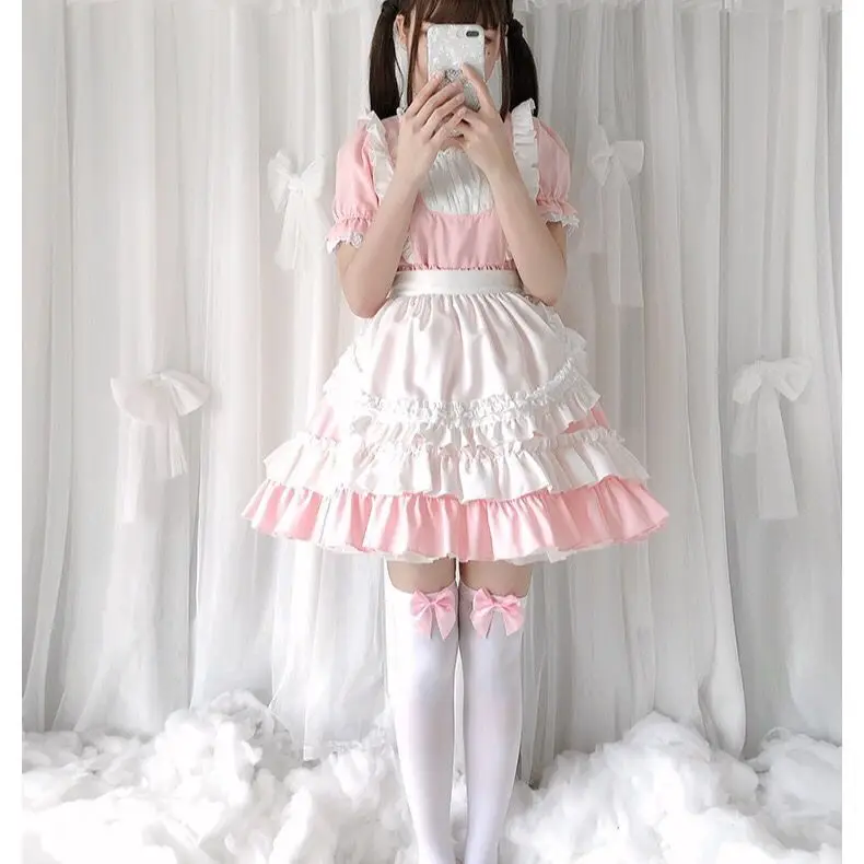 Shop in Stock Lolita Cute Pink Ruffle Maid Outfit Cosplay