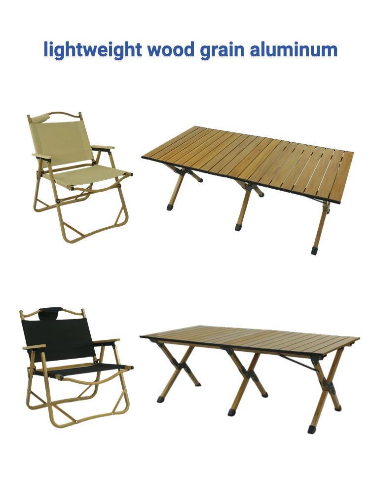 Camping Table Foldable Wood Grain Outdoor Picnic Table Driving Trip