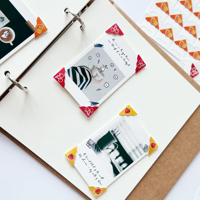 24 Pieces Fruit Style Photo Corner Sticker Scrapbook Paper Self Adhesive Picture Mounting Stickers for Gift Scrapbooking Albums