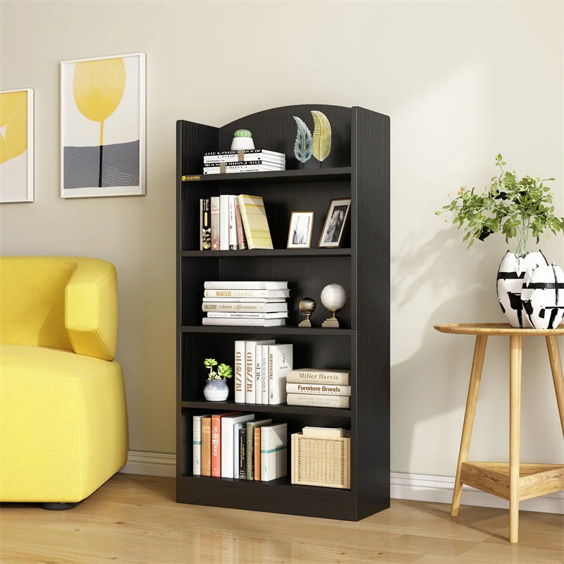 YQ FOREVER Morden Black Wooden Panel Bookcase Shelve Book Storage Standing Living Room Furniture