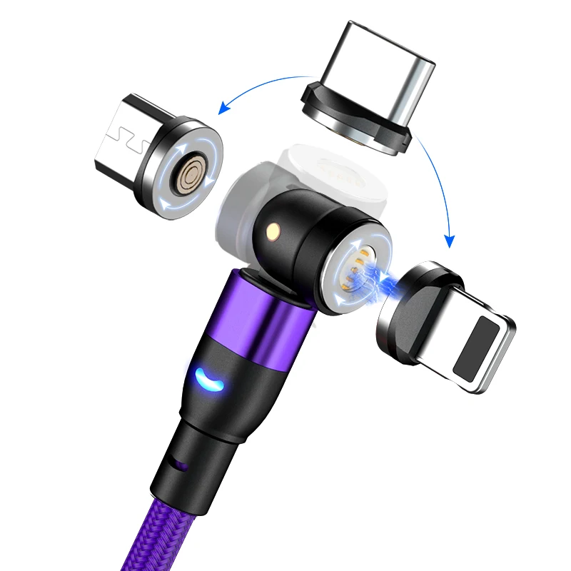 Магнитный микро-кабель для быстрой зарядки и передачи данных с поворотом на 540 градусов 3 в 1 светодиодный Aylon зарядный кабель Usb Android Type-C