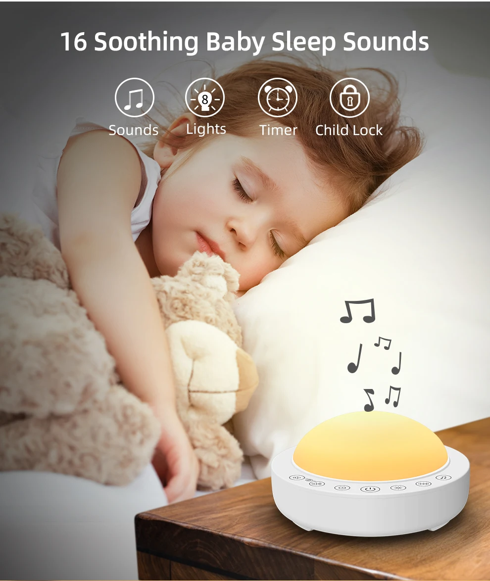 Portable Nursery Night Light With White Noise Sound Music Machine
