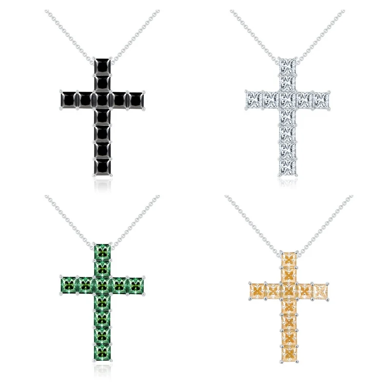 Factory Vvs Moissanite Cross Necklace Pendant Sparkling Cross Necklace18k Gold Plated Men's Cross Necklace 222063