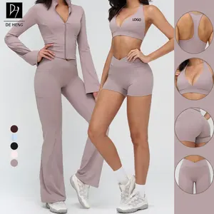 Top Fashion Custom Sports Bra and Leggings Set High Waisted Long Sleeve Spandex Gym Sets Yoga Workout Sets for Women