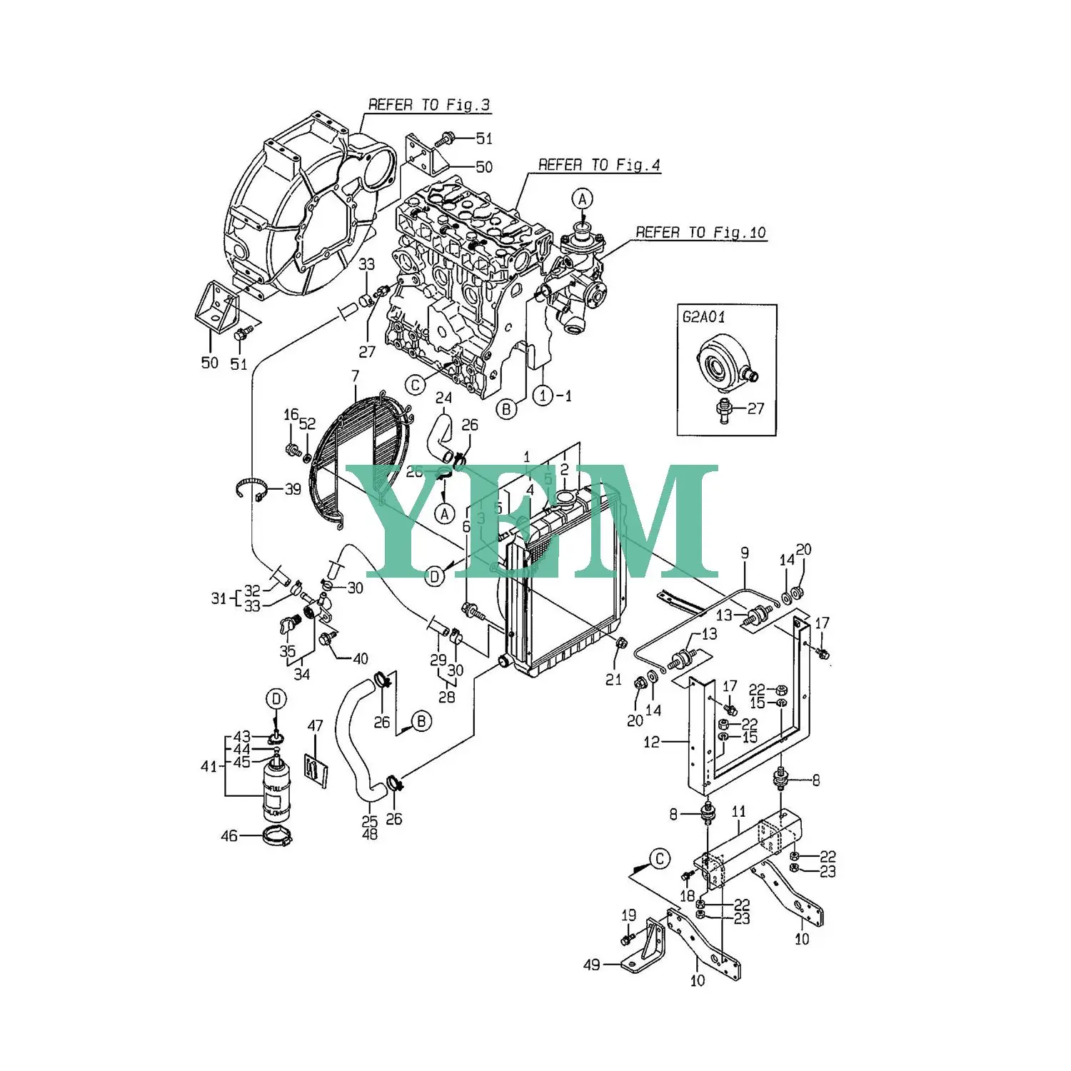 3TNE74 STAY RADIATOR 119688-44941 for Yanmar 3TNE74-G2A01 Engine