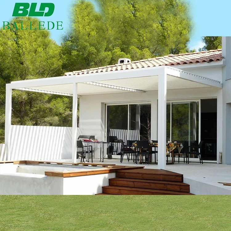 Most Popular Modern Patio Pergola Gazebo Aluminum Adjustable Outdoor Louvered Pergola With Curtains and Netting