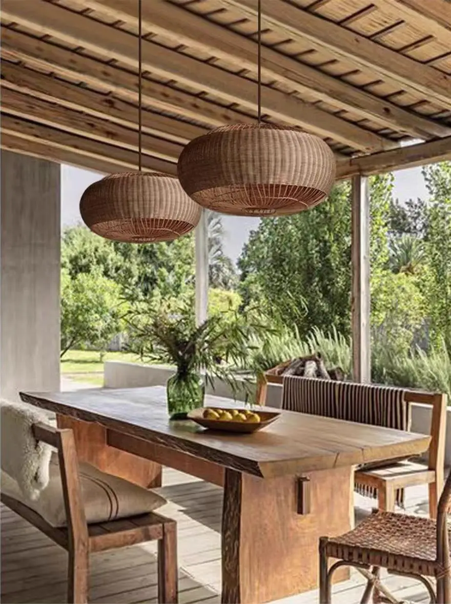 Ip65 Waterproof Rattan Woven Pendant Lamp Aluminum Led Light Source for Outdoor Garden Courtyard Hotel Home Stay for Lawn