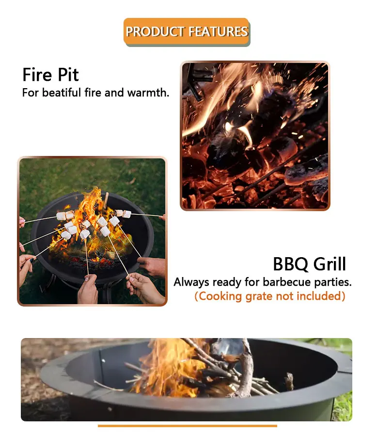 36 Inch Fire Outdoor Pits Liner Portable Camping Fire Wood Burning