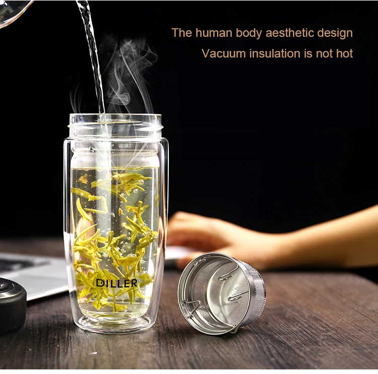 Wholesale Custom High Borosilicate Glass Bottle Tea Infuser Travel Mug
