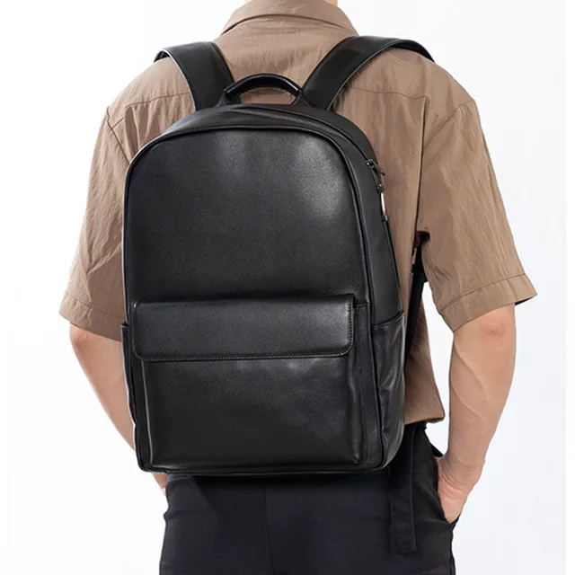 Genuine Leather Minimalist Backpack - Stylish Versatile Full-Grain Cowhide Bag for Daily Travel, Laptop Backpack in Stock