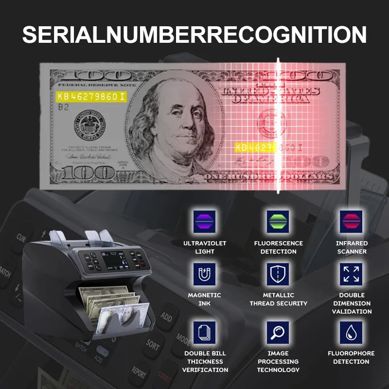 Smart  Infrared  Sensor Currency Counter Automatic Portable Cash Mix Money Counter in Bank