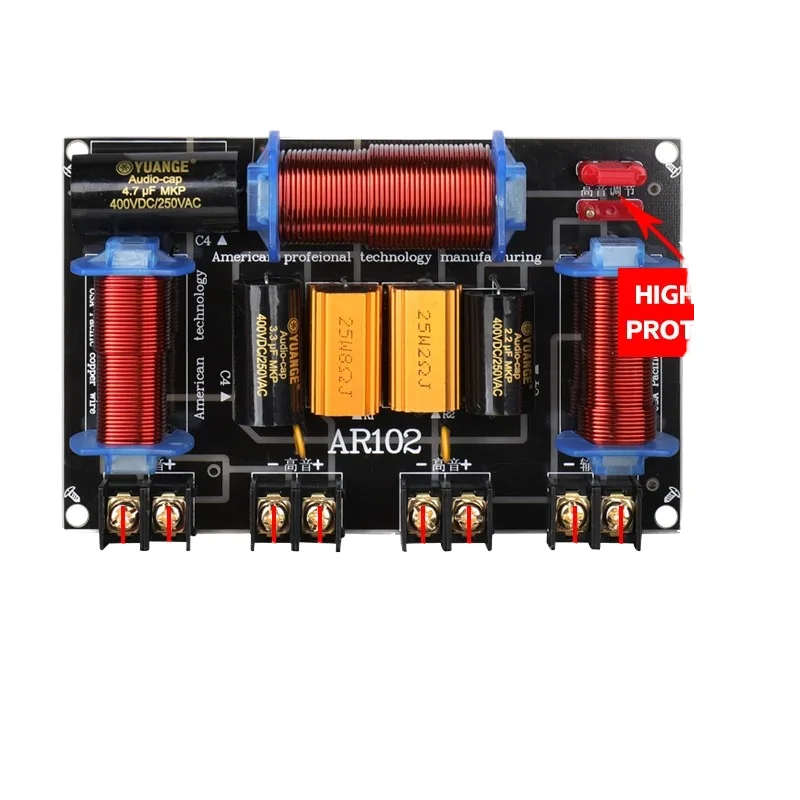 High Quality AR102 Home Audio Speaker Copper Crossover Network 2-Way Treble Bass Frequency Divider 4 Tweeters Accessory Metal