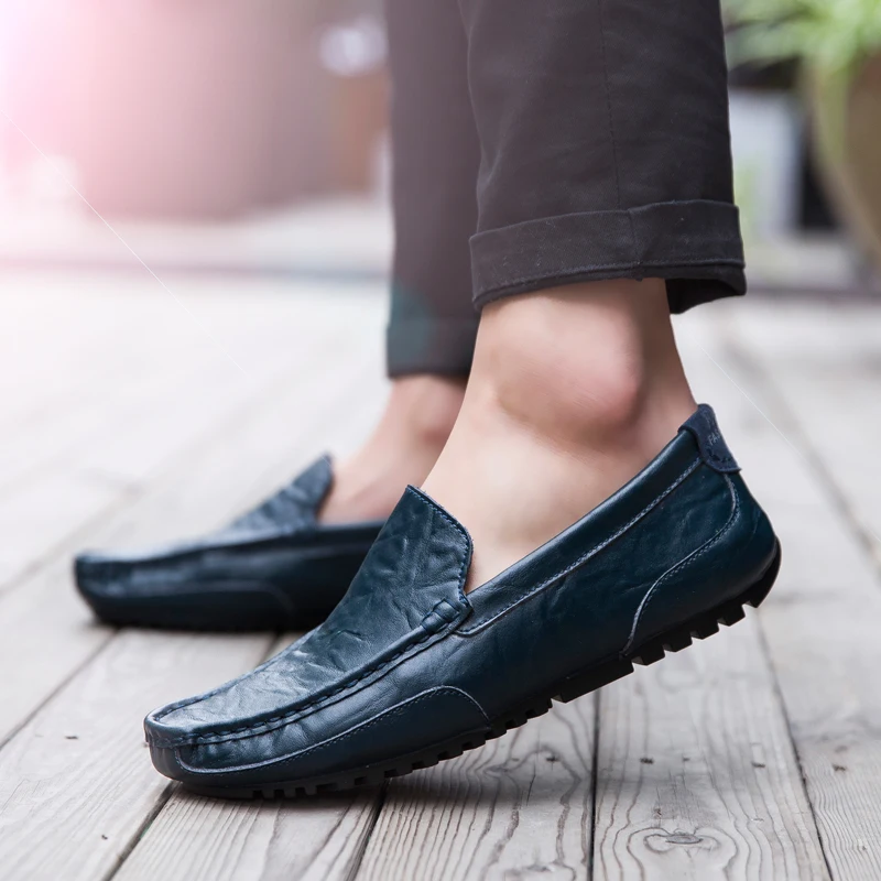 Men's Genuine Leather Shoes Waterproof Handmade Sewing Loafers Comfortable Casual Large Size 38-47 Walking Shoes Driving Shoes
