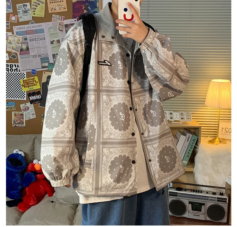 Jacket Men's Double-sided Paisley Coat Windproof Sports Jackets Spandex For Men Casual Glow Men's Jacket Male