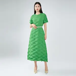 Factory Outlet New Miyake Pleated Dress Belt Design Elegant & Fashionable Style  Women's Casual Dress