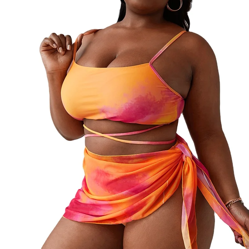 3 Piece Ladies Tie Dye Beachwear with Cover Up