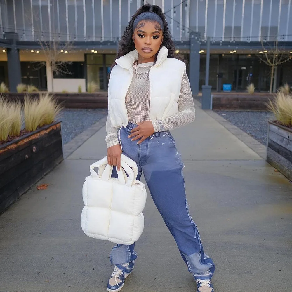 Vest Outfit White Sleeveless Puffer Vest Cropped Puffer White