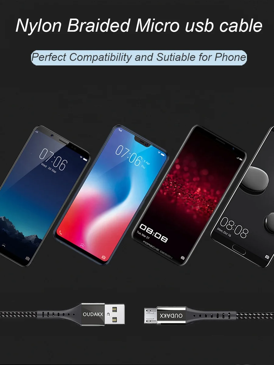 Нейлоновый Плетеный Micro usb-кабель 1 м, поддержка быстрой зарядки, usb-кабель для передачи данных для универсального мобильного телефона