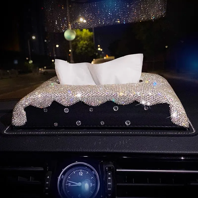 High quality paper napkin holder car interior diamond tissue box customized rhinestone boxes