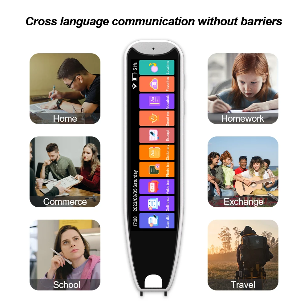 Smart Mini Translator Pen IPS Display Wi-Fi Enabled 134-Language Support Electronic Dictionary Recording Function White+Black