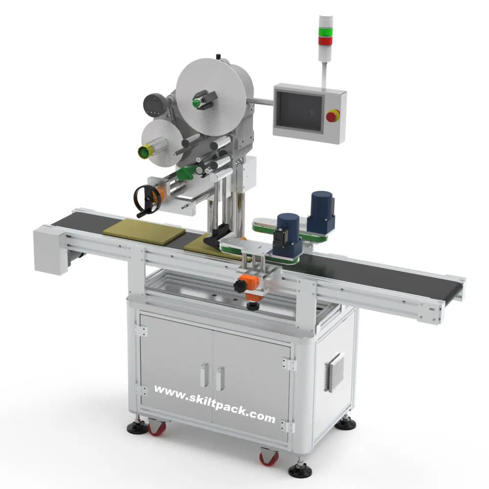 SKILT Auto Sticker Clothes Flat Labeling Machine for Circular Jar on Top Body Labeler