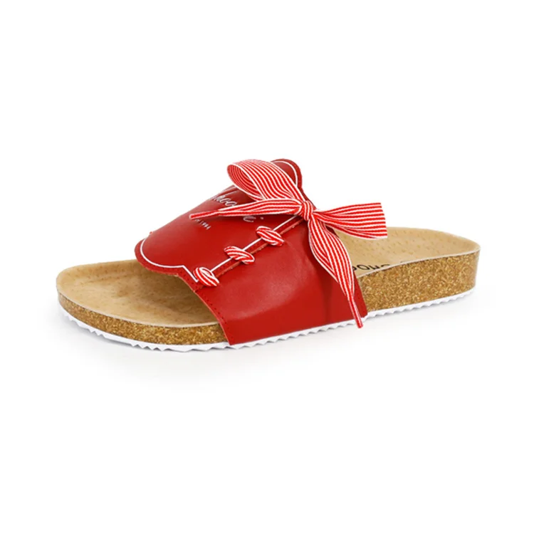 Choozii Free Custom Embossing Logo Ladies Slippers Leather Upper Cork Sole Fashion Outdoor Slides Slippers for Women