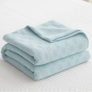 Wholesale Breathable Double-Sided  Cotton Knitted Gauze Cover Blanket Lightweight Office Nap Blanket for Bedroom Offoce