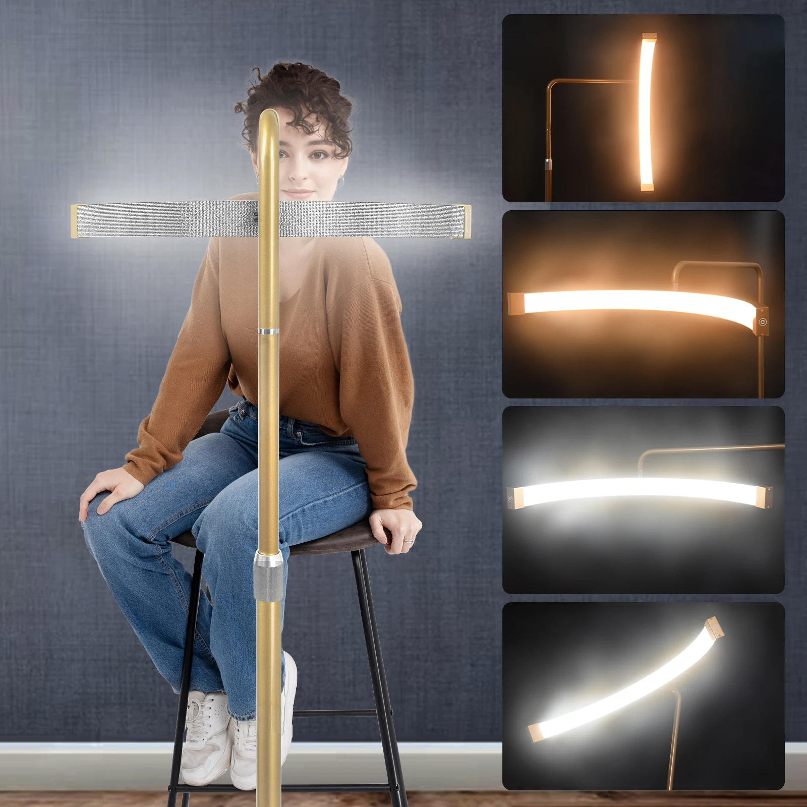 FOSOTO 28inch Multiple Beauty Eyelash Light Cosmetics Floor Lamp Half Moon Floor Lamp for Lashes Bed Bedside LED Fill Ring Light