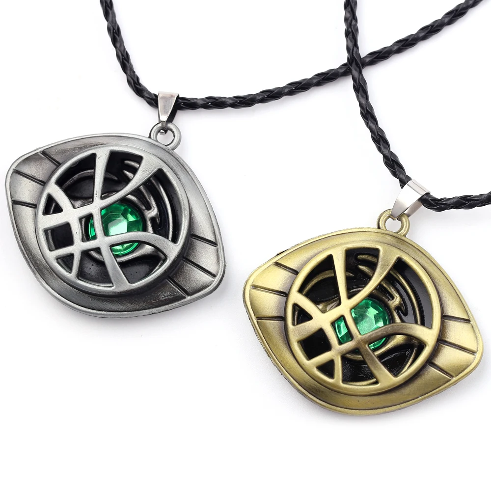 Marvel Doctor Strange Necklace Avengers Eye of Agamotto Pendant Leather  Chain Vintage Jewelry For Men