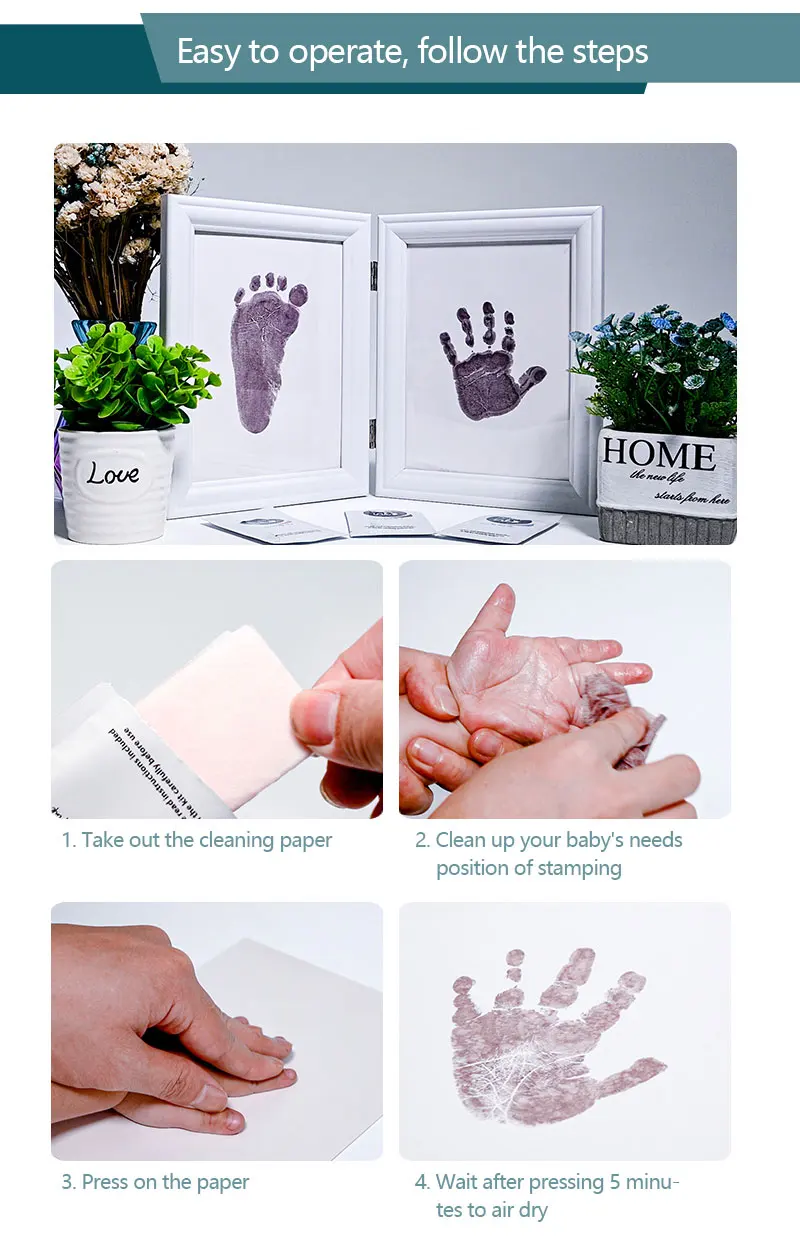 Baby Milestone Cards Footprint Handprint Pet Paw Print Kit With 1wipe